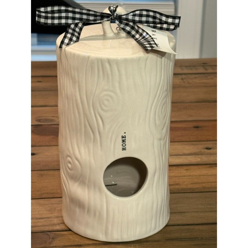 Rae Dunn Artisan Collection White Woodgrain Home Birdhouse Gingham Bow NWT